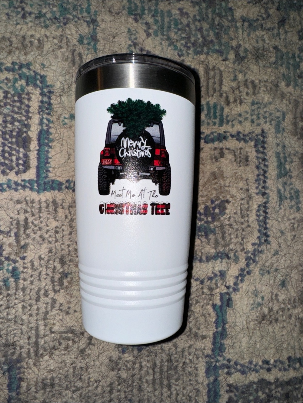 White Holiday Truck Tumbler - Merry Christmas Design